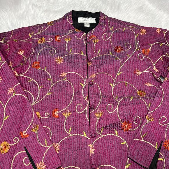 SAM HILU'S CLASSICS REVERSIBLE QUILTED JACKET FLORAL PURPLE / BLACK - Picture 2 of 9